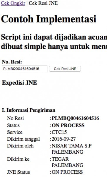 Cek Ongkir JNE, TIKI, POS Indonesia & Cek Resi JNE (library php)