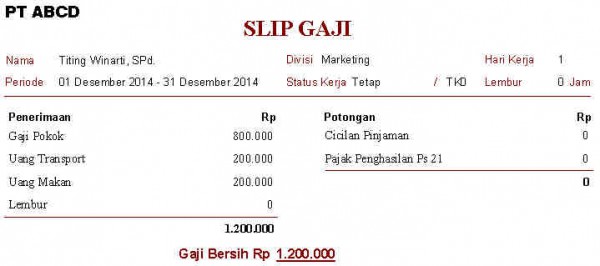 Contoh Slip Gaji Sales Marketing - Guru Paud