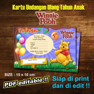 Kartu Undangan Ulang Tahun Anak Tema Winnie The Pooh